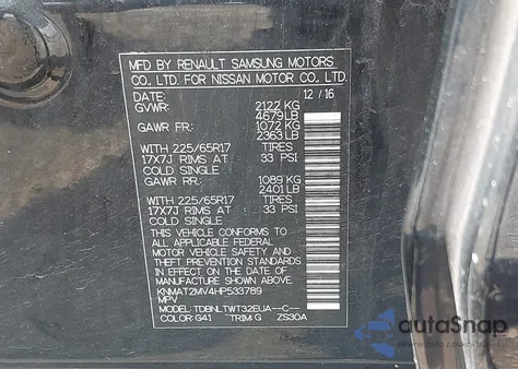 2017 Nissan Rogue Sv z USA, uszkodzony, nr VIN KNMAT2MV4HP533789